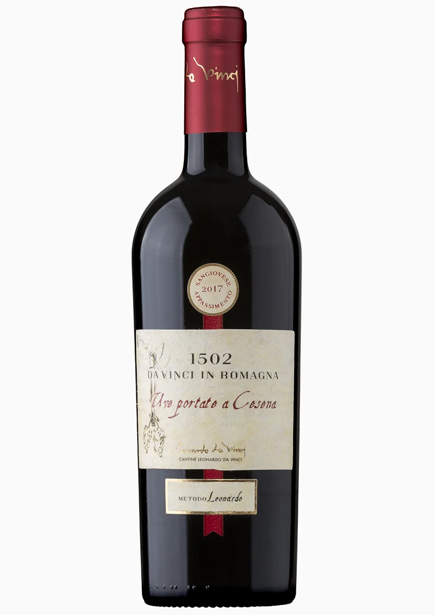 Bottiglia di Uve portate a Cesena, Sangiovese Appassimento, collezione 1502 Da Vinci in Romagna